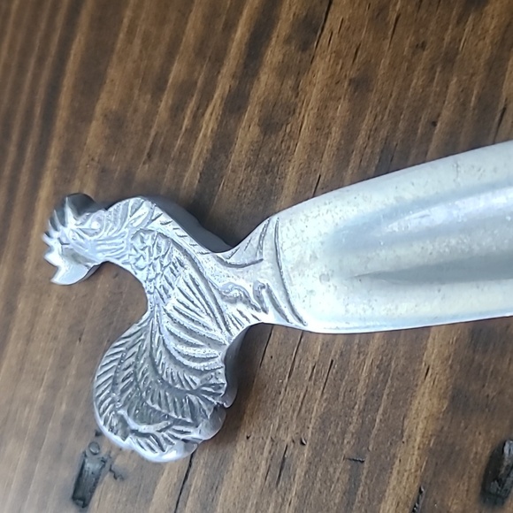 Pewter Silver Rooster Handle Salad Servers - Picture 2 of 7